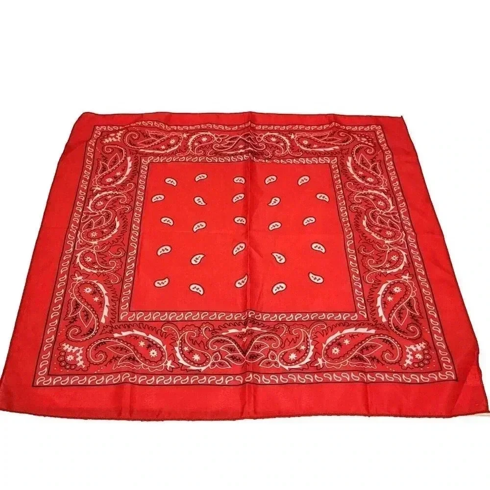 Bandana Scarf Handkerchief Red Paisley Polyester Non Fading 20 1/4